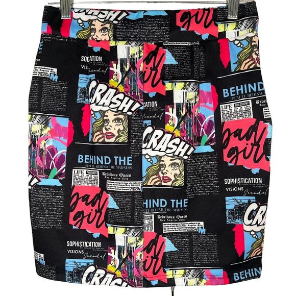 MOHITO Ladies Comic Cartoon Pop Art Drawstring Pockets Skirt Size 36 Small - Picture 3 of 4